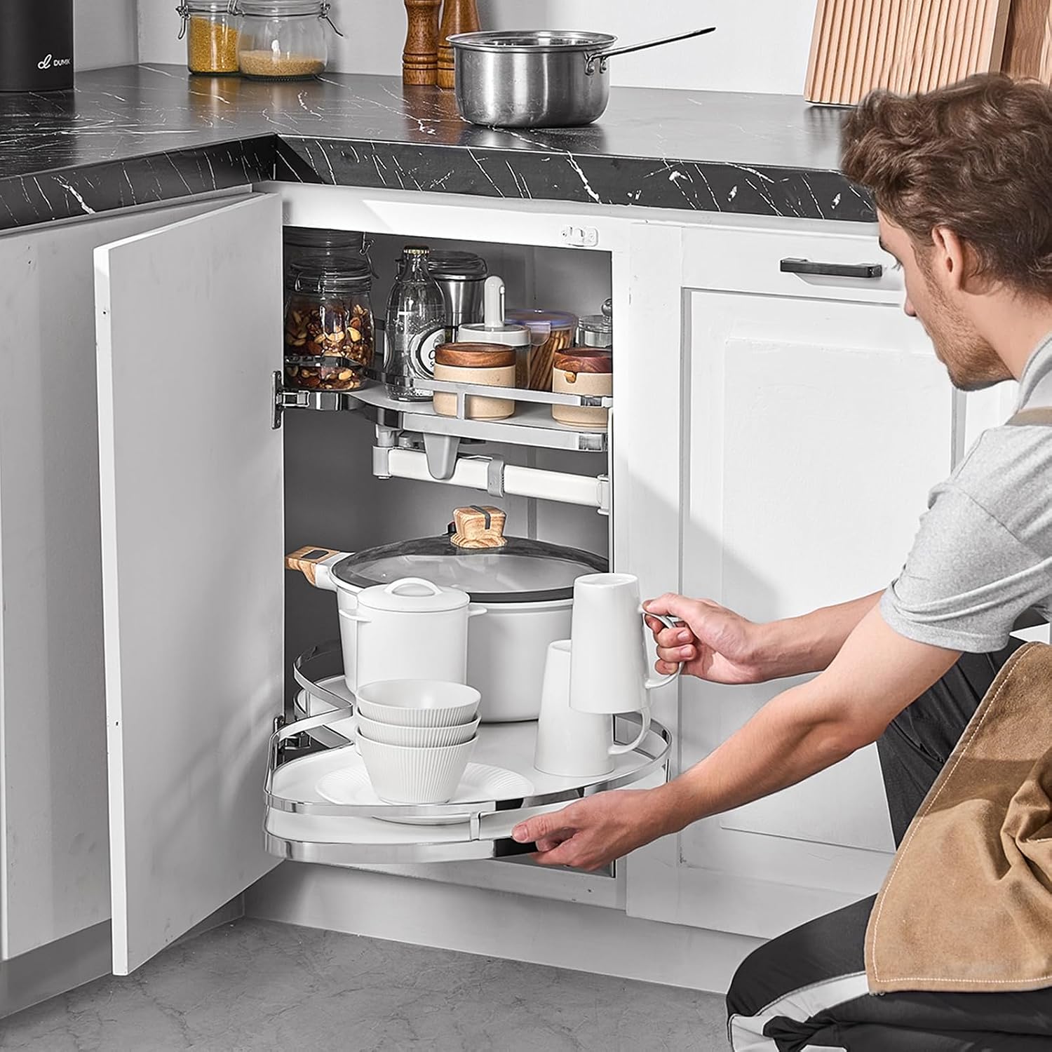 VEVOR Swing Right Blind Corner Cabinet, Pull Out Organizer for 36 inch Width Blind Cabinet, 2 Tier Height Adjustable Swing Tray, Soft Close Kitchen Cloud Blind Organizer, Right Open