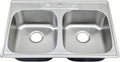 33x22 Drop In Double Bowl Kitchen Sink 33 Inch 50/50 Topmount 18 Gauge Stainless Steel Commercial Grade Satin Finish Sinks 33' x 22' x 9' (Sink Only)