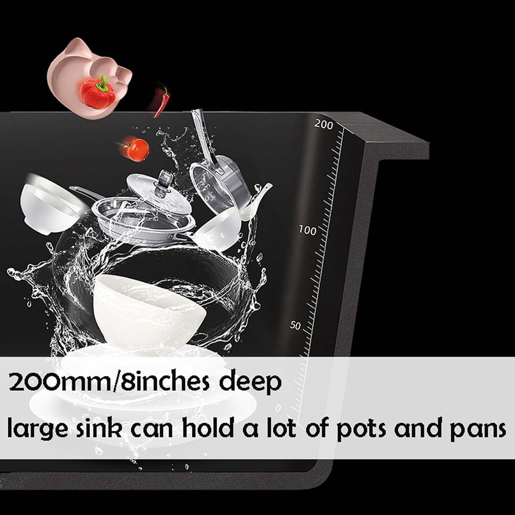 Black Drop in Kitchen Sink 60x45cm, Top Mount Stainless Steel Kitchen Sink, Round Corner Single Bowl Kitchen Sink, Workstation Kitchen Sink Set (55x45cm