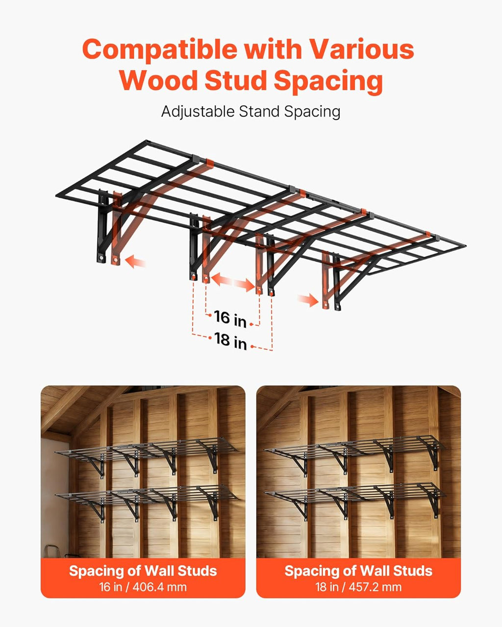 VEVOR 2-Pack Heavy Duty Garage Wall Shelving, 2 x 6 ft Steel Wall Mounted Shelving Unit, 24 x 72 Inch Per Shelf Floating Storage Metal Rack for Garage, 1600 lbs Total Weight Capacity