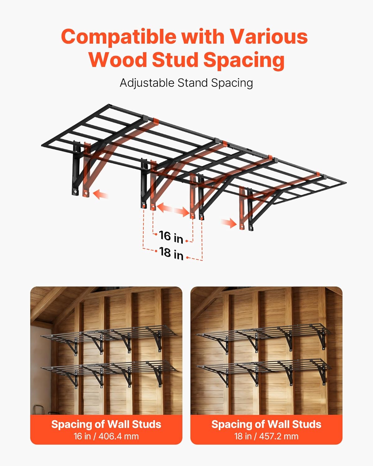 VEVOR 2-Pack Heavy Duty Garage Wall Shelving, 2 x 6 ft Steel Wall Mounted Shelving Unit, 24 x 72 Inch Per Shelf Floating Storage Metal Rack for Garage, 1600 lbs Total Weight Capacity