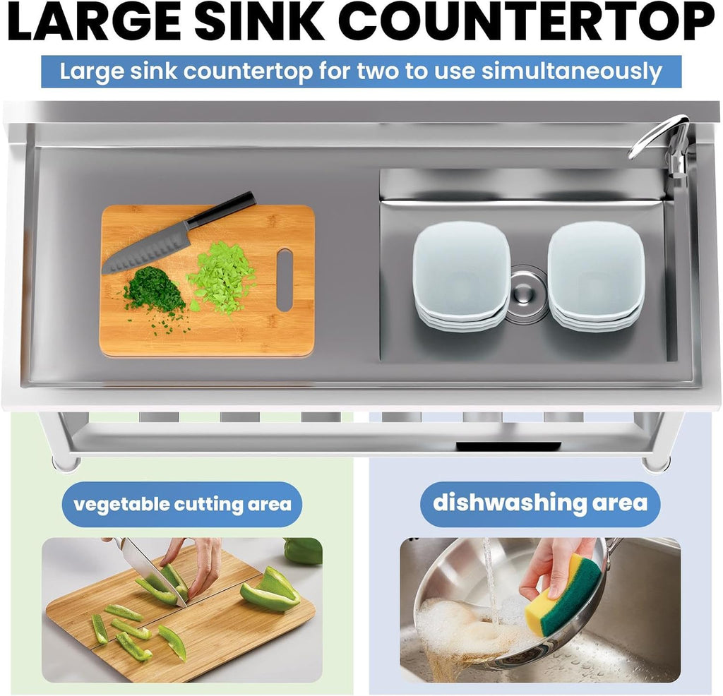 286lbs High-Traffic Utility Sink,Stainless Steel Outdoor Sink With Drain – Stainless Steel Utility Sink, Sink Portable For Backyard Parties/Commercial Prep(360 Degree Swivel Rust Proof Faucet)