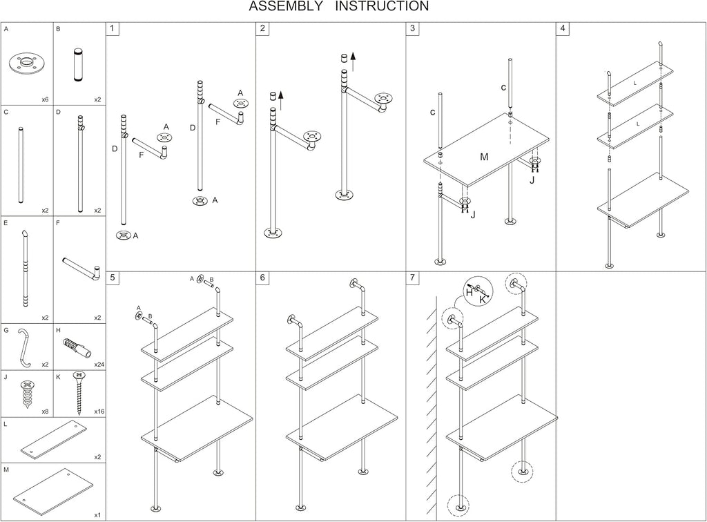 ZIOTHUM Wall Mounted Desk with Shelves, Industrial Ladder Style Floating Desk for Small Spaces, Computer Table with Storage Shelves, Rustic Pipe Bookcase for Bedroom(36x20x81in)