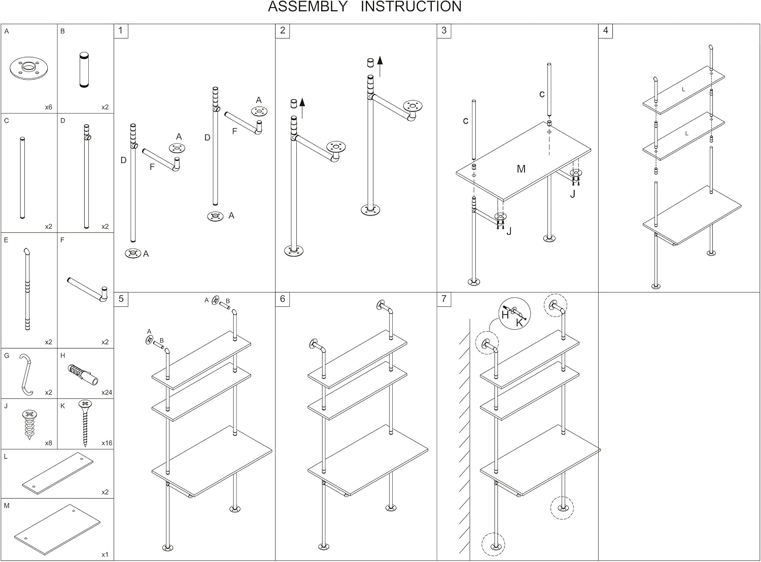ZIOTHUM Wall Mounted Desk with Shelves, Industrial Ladder Style Floating Desk for Small Spaces, Computer Table with Storage Shelves, Rustic Pipe Bookcase for Bedroom(36x20x81in)