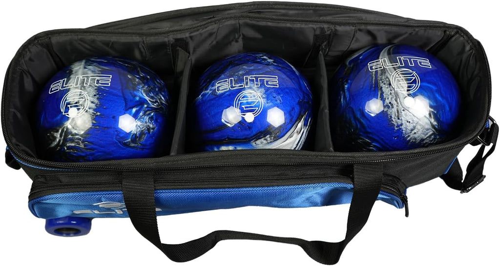 ELITE 3 Ball Slim Triple Tote Bowling Bag | Great for Tournaments and Travel | Rolling Bowling Bag With Wheels | Removable Shoe Compartment | Bowling Bags With USB Charging Port and Storage Pockets