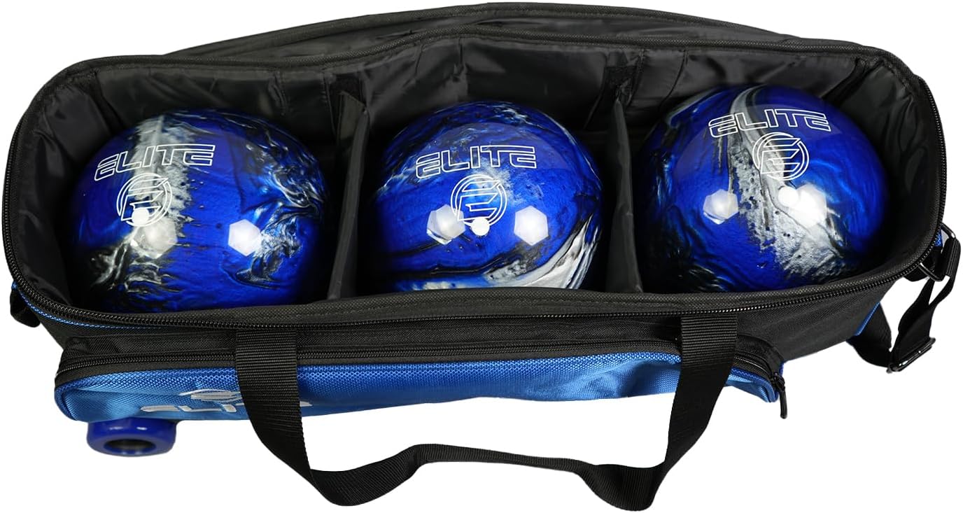 ELITE 3 Ball Slim Triple Tote Bowling Bag | Great for Tournaments and Travel | Rolling Bowling Bag With Wheels | Removable Shoe Compartment | Bowling Bags With USB Charging Port and Storage Pockets