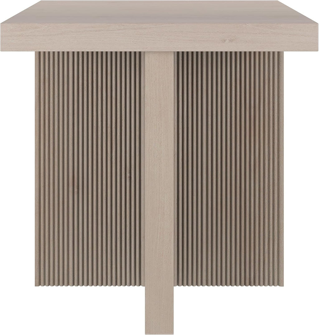 Henn&Hart 22' Fluted Scandinavian Square End Table, Ribbed Side Table, Nightstand for Living Room, Office, Family Room, or Bedroom, Beech White