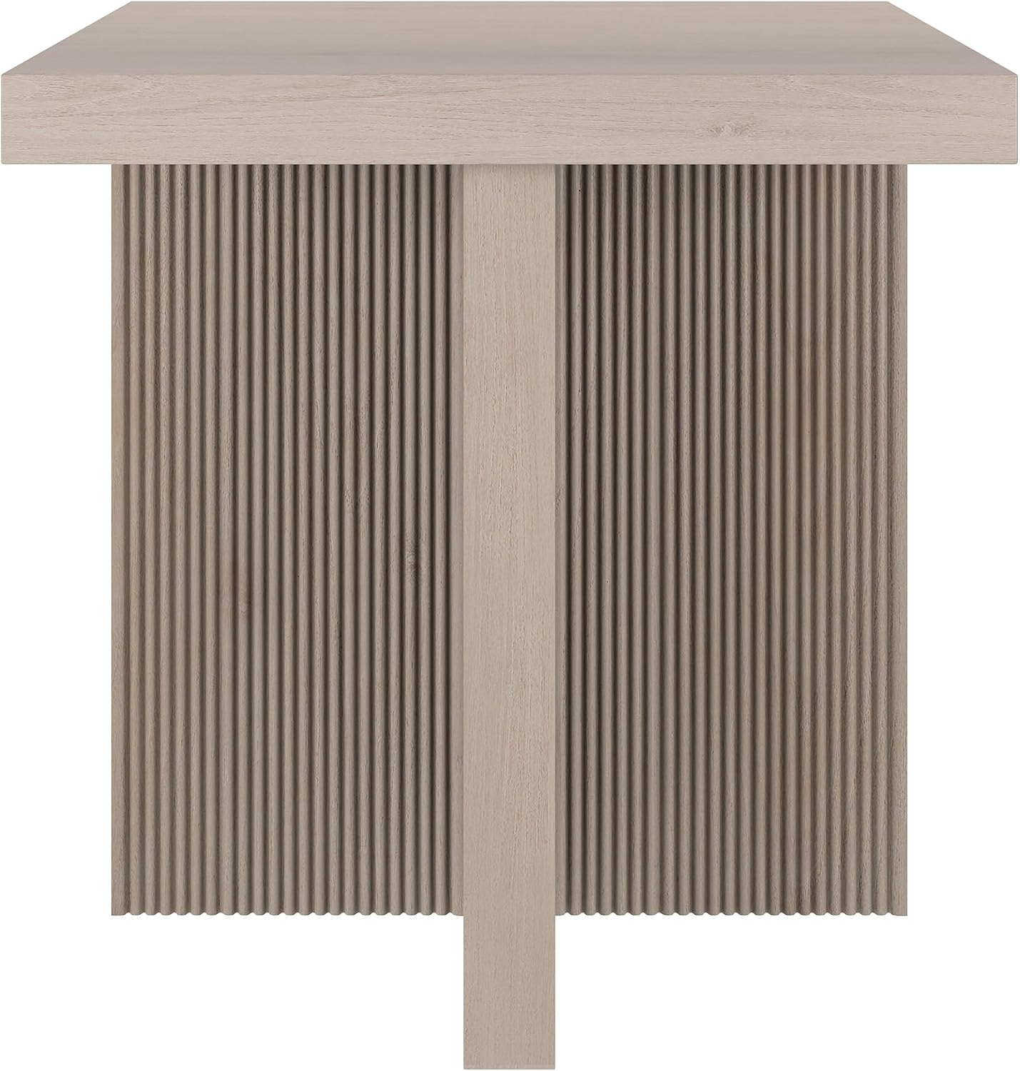 Henn&Hart 22' Fluted Scandinavian Square End Table, Ribbed Side Table, Nightstand for Living Room, Office, Family Room, or Bedroom, Beech White