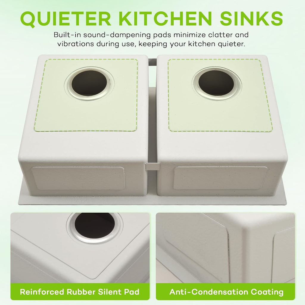 Kitsitchen RV Ktichen Sink,16 Gauge 304S Stainless Steel Undermount Kitchen Sink with Strainer & Bottom Gird, 27' x 16' x 7' Double Bowl Kitchen Sinks Used at RV, Outdoor,Bathroom and Trailer