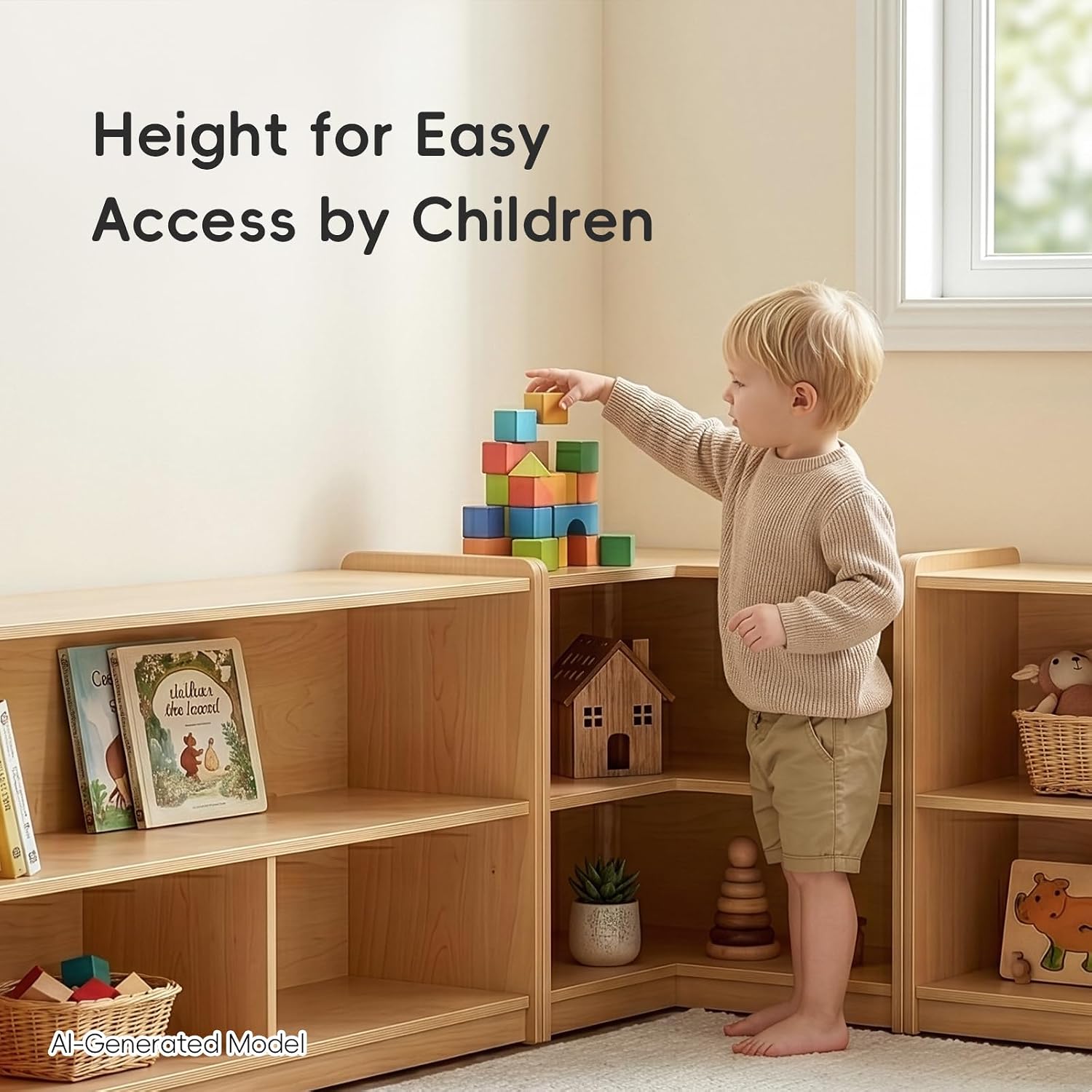 OOOK L-Shape Montessori Bookshelf for Compact Corner Space, Fits Shelf Combination Series in Kids Room, Daycare Center, Nursery, Classroom, Kindergarten