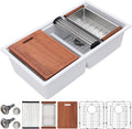 Dcolora 33 Inch Granite Compoisite Kitchen Sink White Undermount Kitchen Sink 50/50 Double Bowl Workstation Elegant Under Counter basin 33'×19'×10'，#DC-GX3327