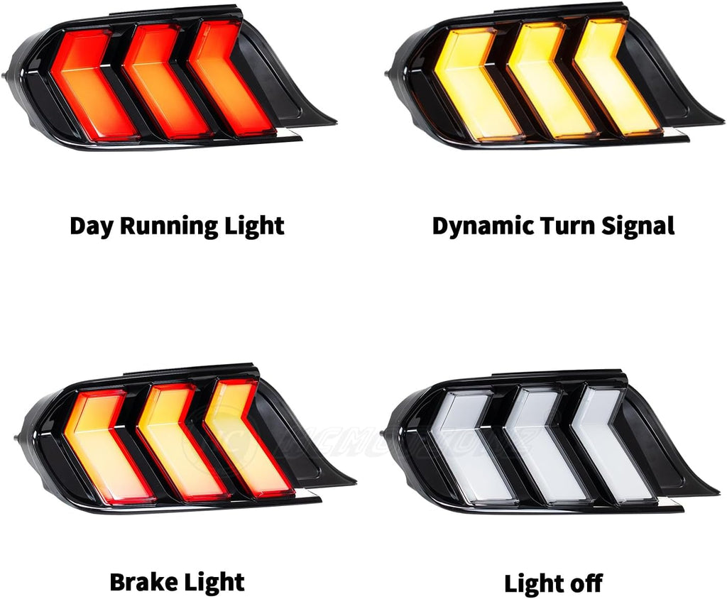 HCmotion Tail Lights For Ford Mustang Euro 2015-2023 (6 Lighting Modes), Start UP Animation With Sequential Turn Signal Rear Lamp Kit(Clear)