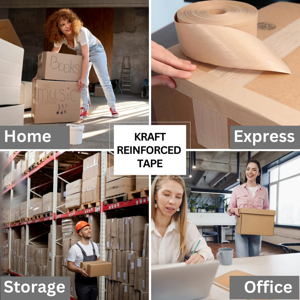 3'' x 492 Feet (150M) Reinforced Water Activated Gummed Kraft Paper Tape, for Heavy Duty Secure Packing Shipping, Tamper Evident Gummed Tape, Brown - 10 Rolls