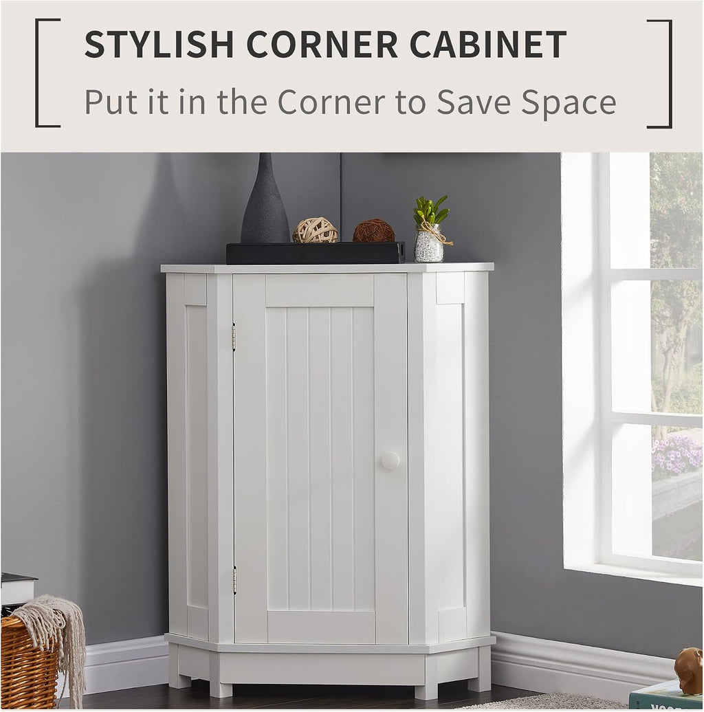Merax Corner Cabinet White Bathroom Floor Storage with Adjustable Shelves for Kitchen, Living Room