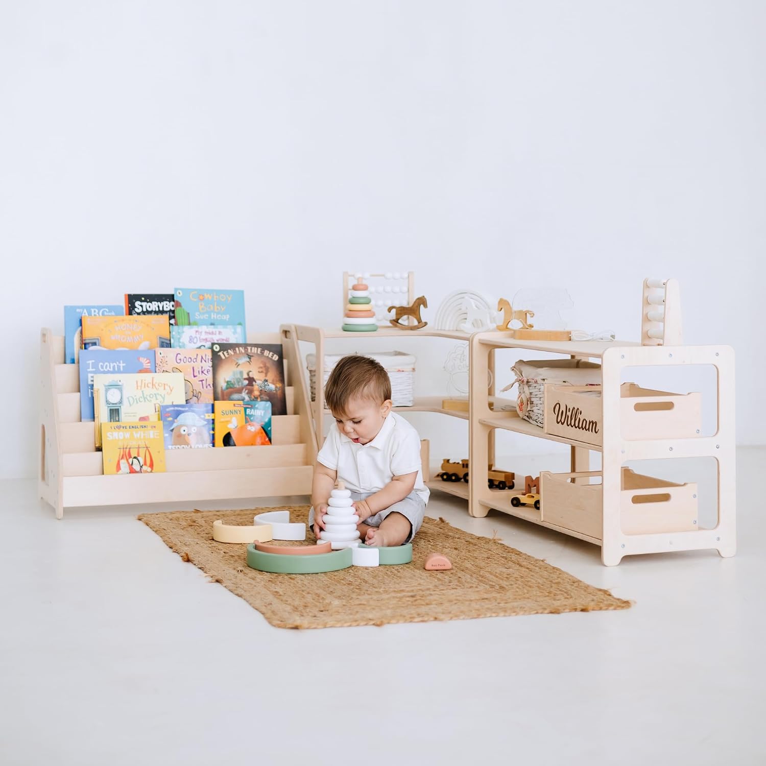 Montessori Bookshelf + Small Toy Shelf + Corner Toy Shelf, Wooden Shelf, Kids Bookcase, Toy Storage, Kids Furniture, Montessori Shelf (SET of 3 Shelves)