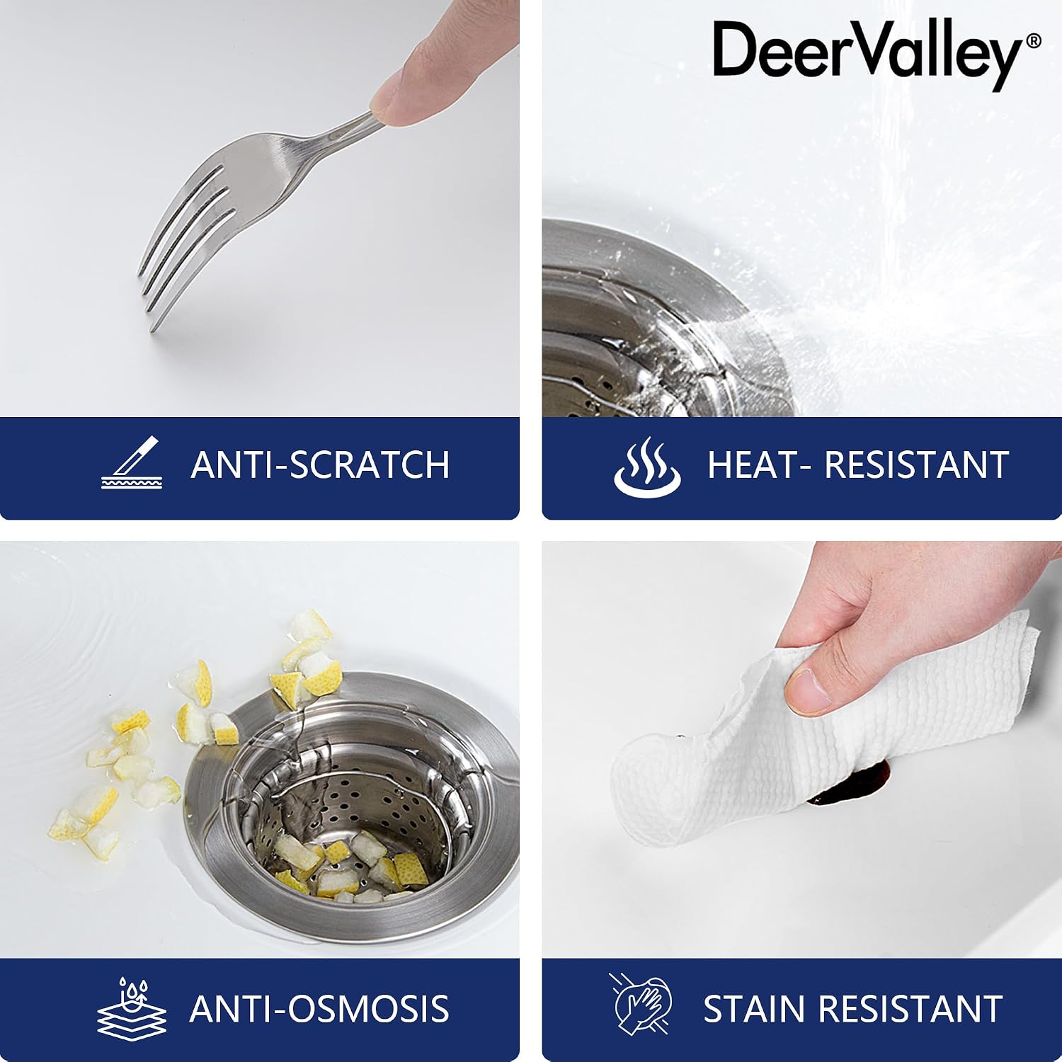 DeerValley Double Bowl Farmhouse Sink 32 Inch, Fireclay Undermount Kitchen Sinks, White Deep Drop-in Modern Sink with Grid & Basket Strainer