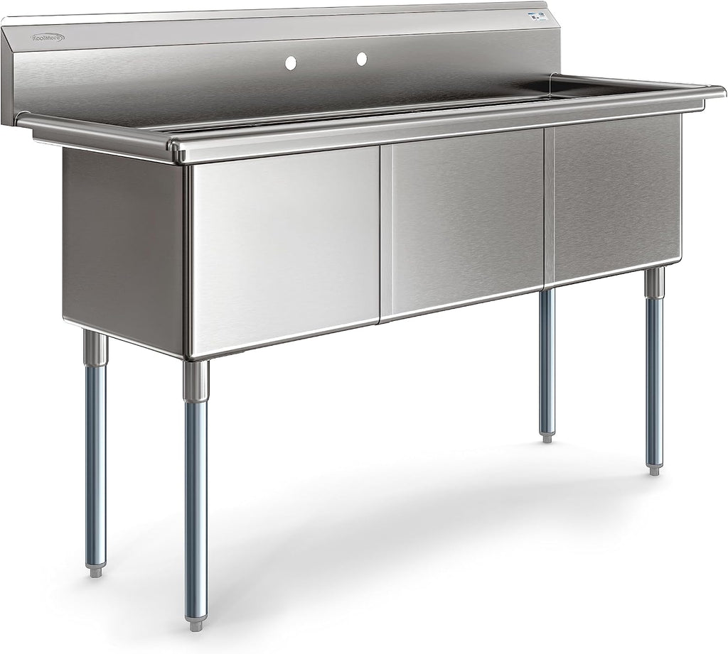 KoolMore 60 in. Three Compartment 18-Gauge Stainless-Steel NSF Commercial Kitchen Sink, Bowl Size 18x18x14, with Three Basins and Pre-Drilled Faucet Holes for Restaurants and Cafes (KM-SC181814-N3)