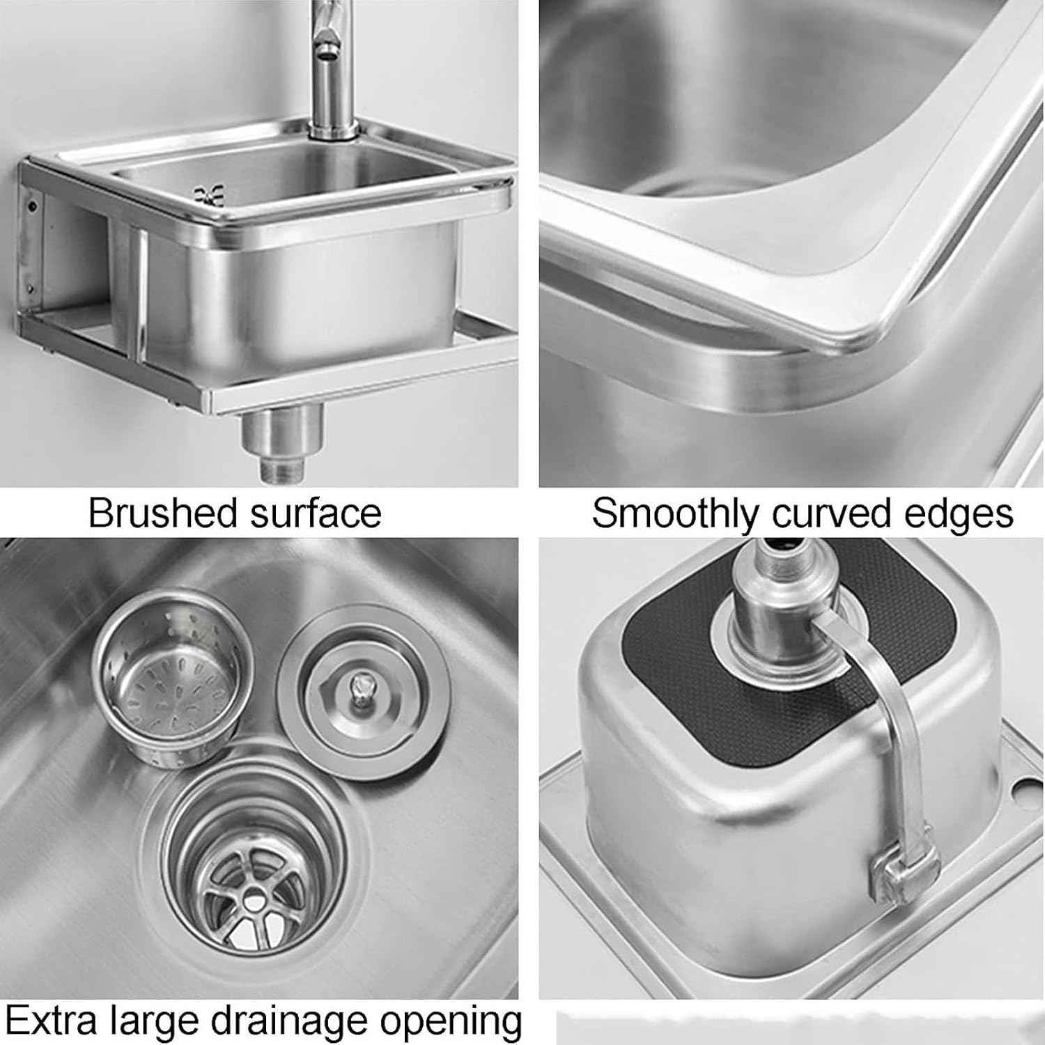Stainless Steel Sink, Single Bowl Wall-Mounted Washbasin Small Sink for Kitchen Bathroom Lavatory (Color : F, Size : 41x35x19cm) (C 43x38x19cm)