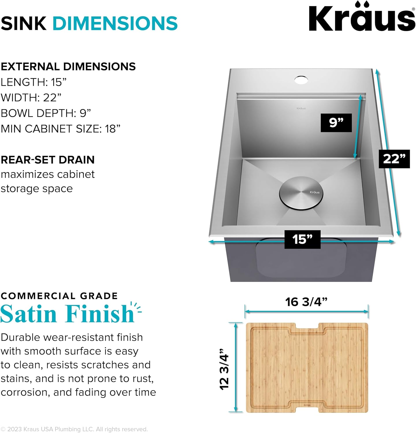 KRAUS Kore 15x22-Inch Drop In/Top Mount Workstation 16 Gauge Single Bowl Stainless Steel Bar Kitchen Sink with Accessories, Kitchen Sinks