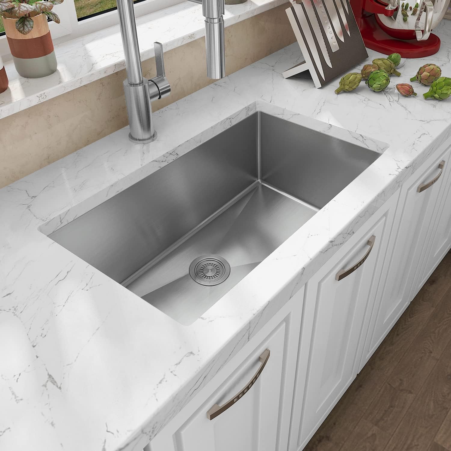 Sinber HU3018S 30' x 18' x 10' Undermount Single Bowl Kitchen Sink with 18 Gauge 304 Stainless Steel Satin Finish