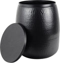 happimess SSL2000A Merida 19' Modern Rustic Hammered Metal Drum Storage Side Table with Lid, End Table for Decoration in Living Room, Bedroom, Bathroom, Matte Black
