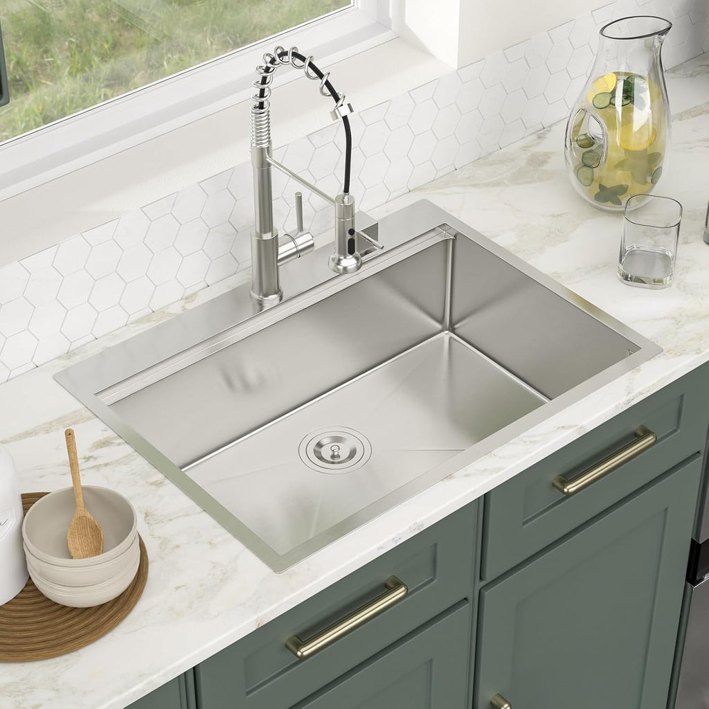 Logmey 30 Inch Drop In Kitchen Sink 30x22x9 All in One Workstation Topmount Sinks Stainless Steel 16 Gauge Single Bowl Overmount Kitchen Sink