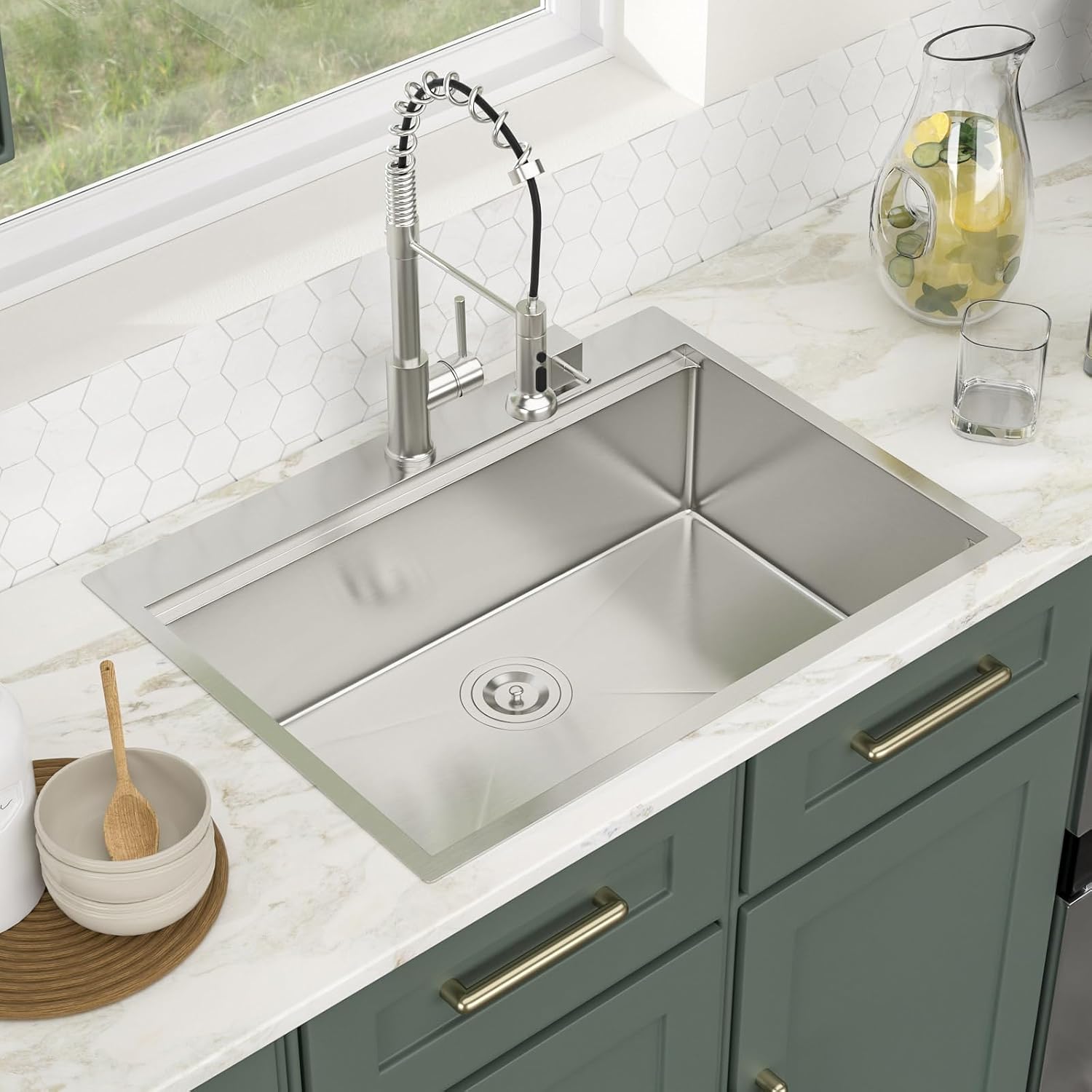 Logmey 30 Inch Drop In Kitchen Sink 30x22x9 All in One Workstation Topmount Sinks Stainless Steel 16 Gauge Single Bowl Overmount Kitchen Sink