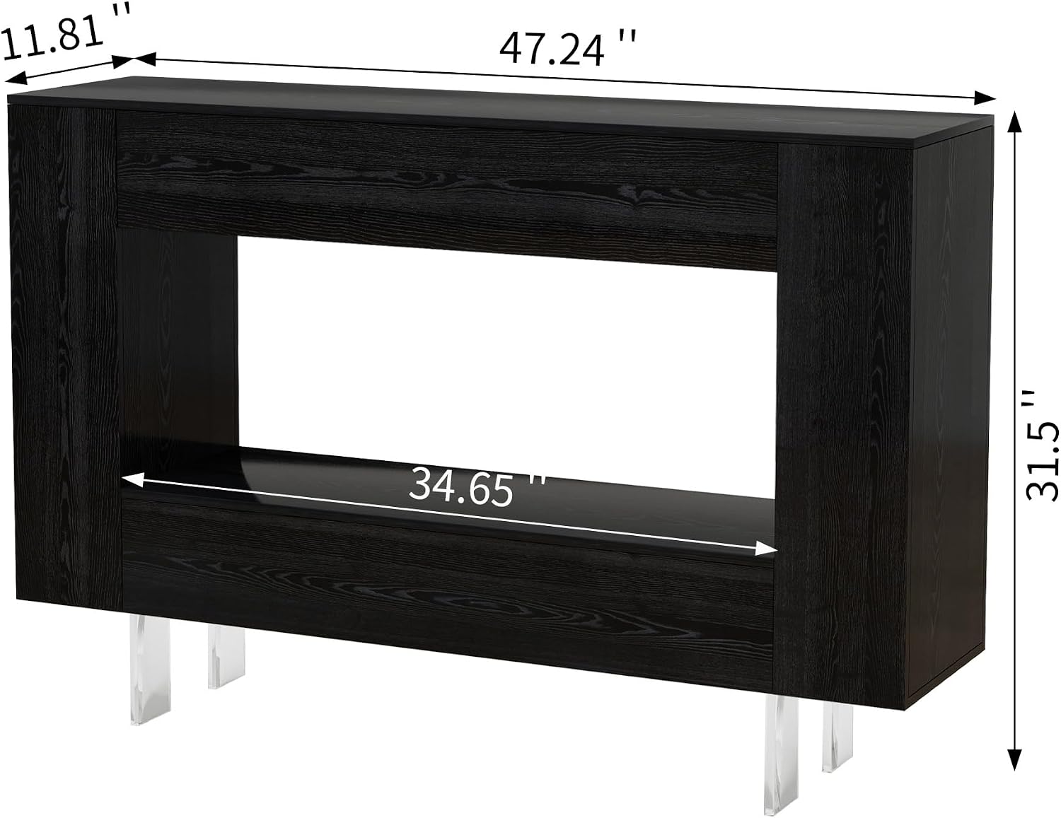 47' Narrow Console Table with Hidden Side Storage Cabinets, Adjustable Shelves, Modern Black Entryway Sofa Table for Behind The Couch, Living Room, Hallway