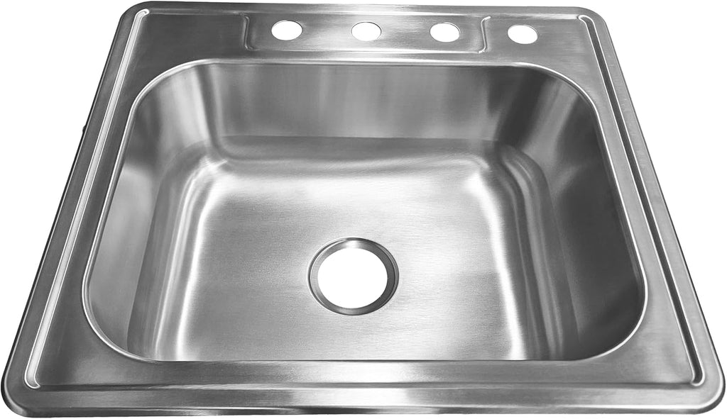 25-inch Stainless Steel Topmount 4-hole Drop-In Single Bowl 8-inch Deep Kitchen Sink
