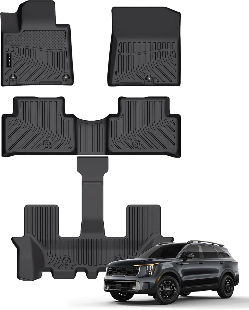 Auxko All Weather Floor Mats Fit for Kia Sorento Gasoline(6/7 Seat) 2021-2025 2026 TPE Liner Sorento 2021-2025 2026 Accessories Set All Season Odorless Anti-Slip Floor Mats