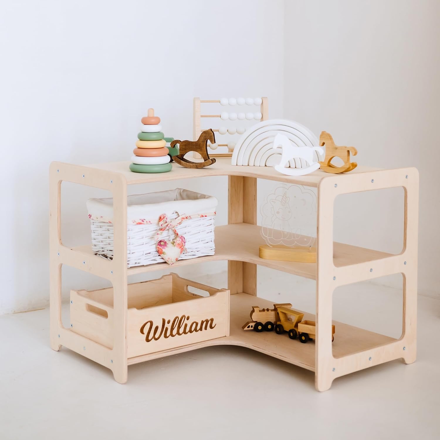 Montessori Bookshelf + Small Toy Shelf + Corner Toy Shelf, Wooden Shelf, Kids Bookcase, Toy Storage, Kids Furniture, Montessori Shelf (Bookshelf + Corner)