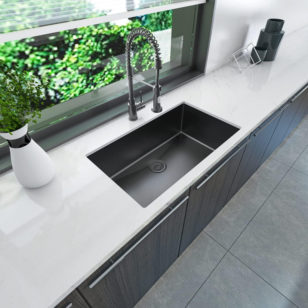Sinber HU3219S-B 32' x 19' x 10' Undermount Single Bowl Kitchen Sink with 18 Gauge 304 Stainless Steel Black Finish (Sink Only)