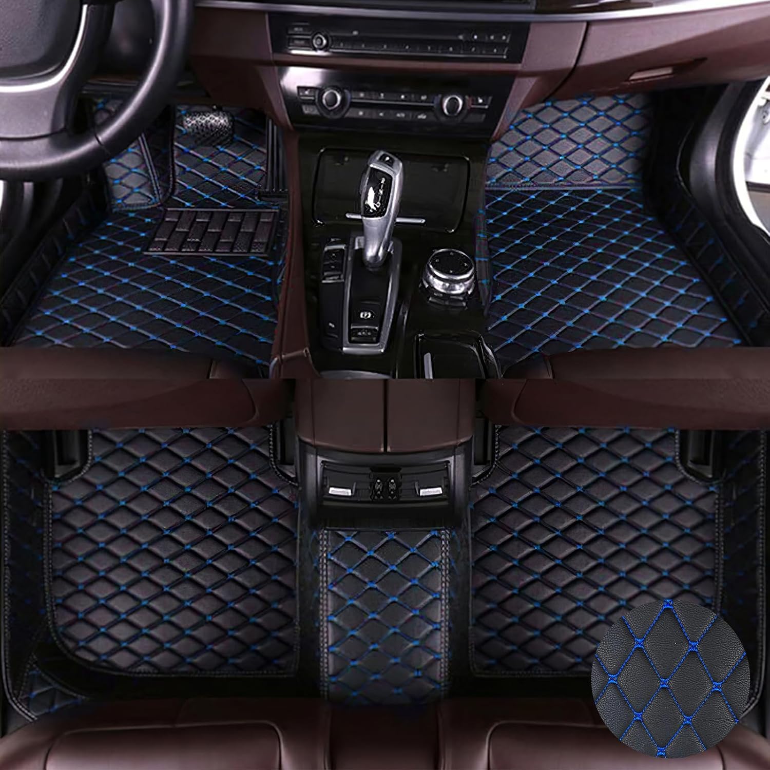Car Floor Mats for Nissan Murano 2015-2019, Leather Luxury Floor Liner All Weather Protection Carpet. (Full Set/Black-Blue)