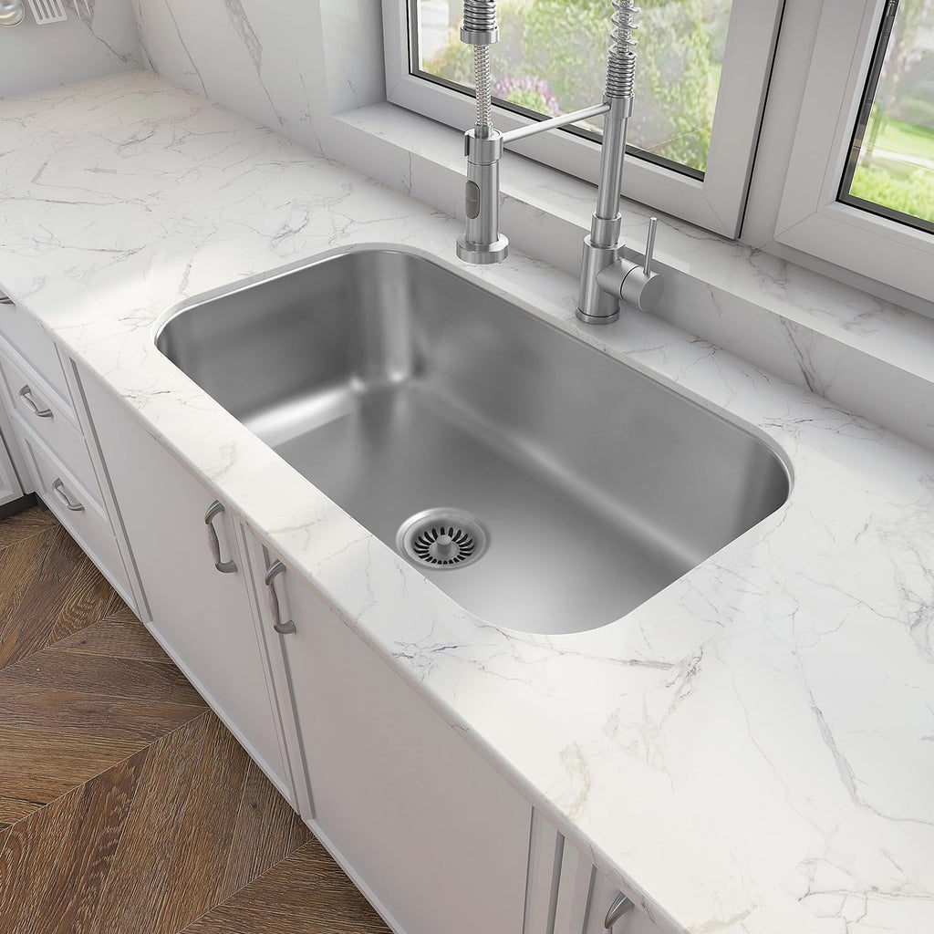 Sinber MU3118S 31' x 18' x 9' Undermount Single Bowl Kitchen Sink with 18 Gauge 304 Stainless Steel Satin Finish (Sink Only)
