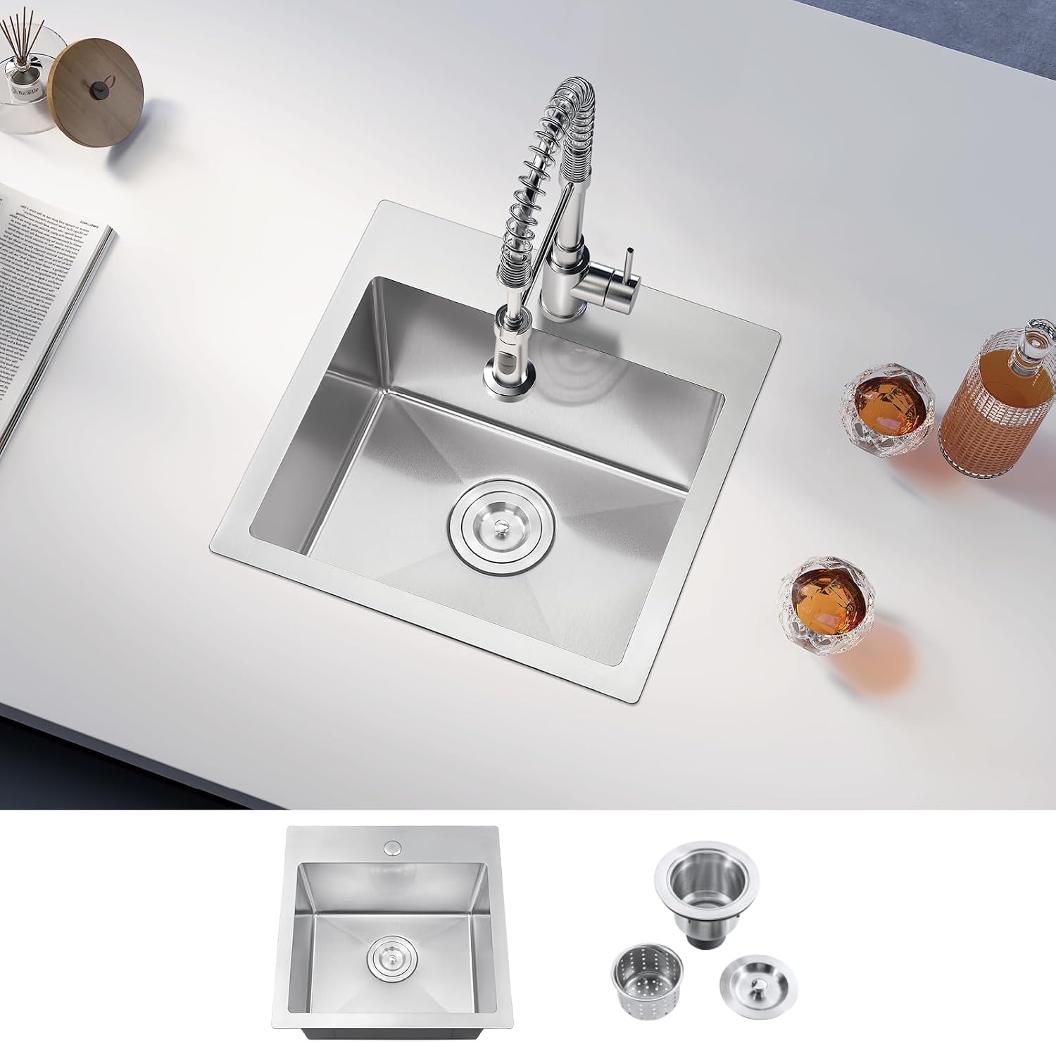 ATTOP 18 X 18 Inch Drop in Bar sink,9 inch deep Nano Coating Stainless Steel Topmount Single Bowl Sink Small Kitchen Basin