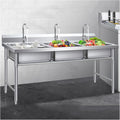Triple-bowl Design Stainless Steel Sink Includes Accessories Beam-Reinforced Outdoor Sinks with Backrest H80cm (31.5') X-Flow Adjustable Feet Large Opening