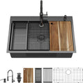 Drop In Kitchen Sink - 33x22 Drop In Gunmetal Black Kitchen Sink with Faucet Combo Workstation NANO-PVD 16 Gauge Stainless Steel Topmount Single Bowl Sinks Round Corners #TL-FDOE00097
