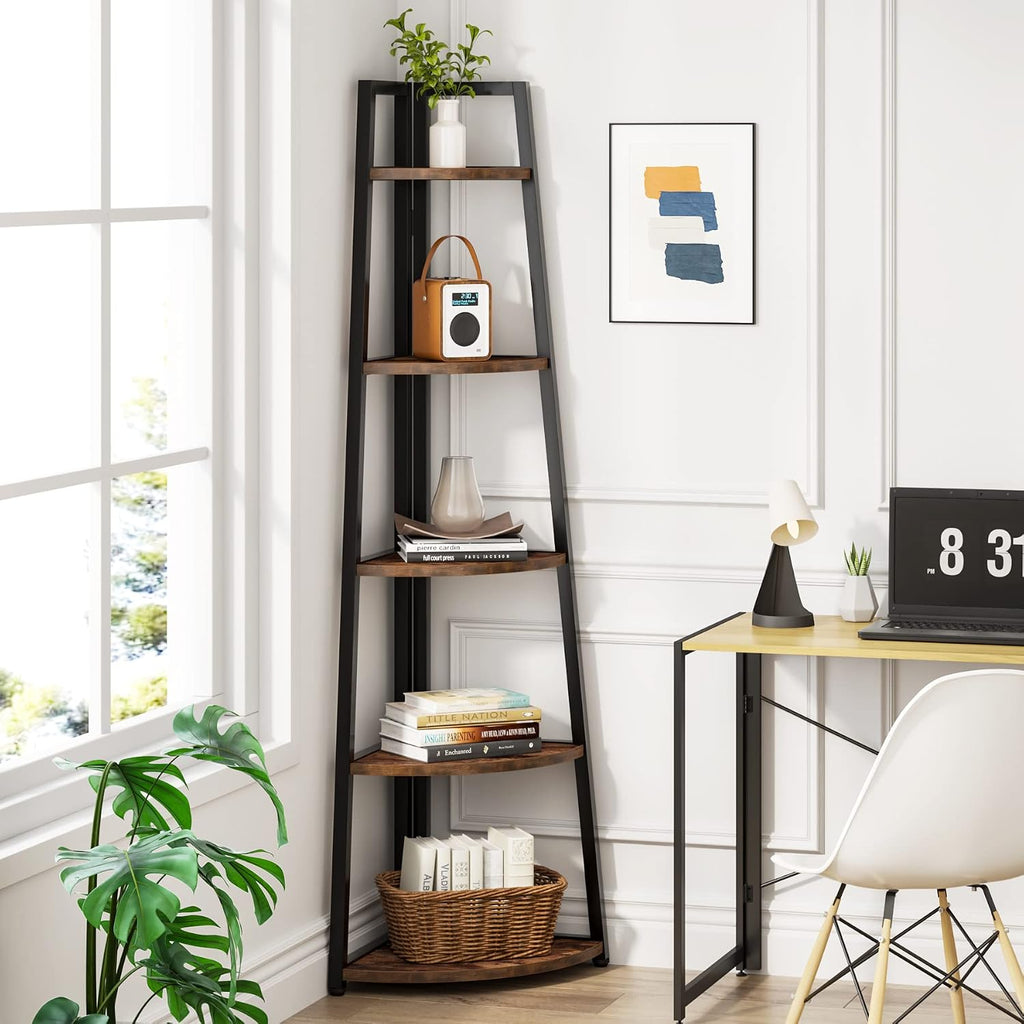 LITTLE TREE 5 Tier Tall Corner Shelf 70 Inch Corner Bookshelf Bookcase for Small Space