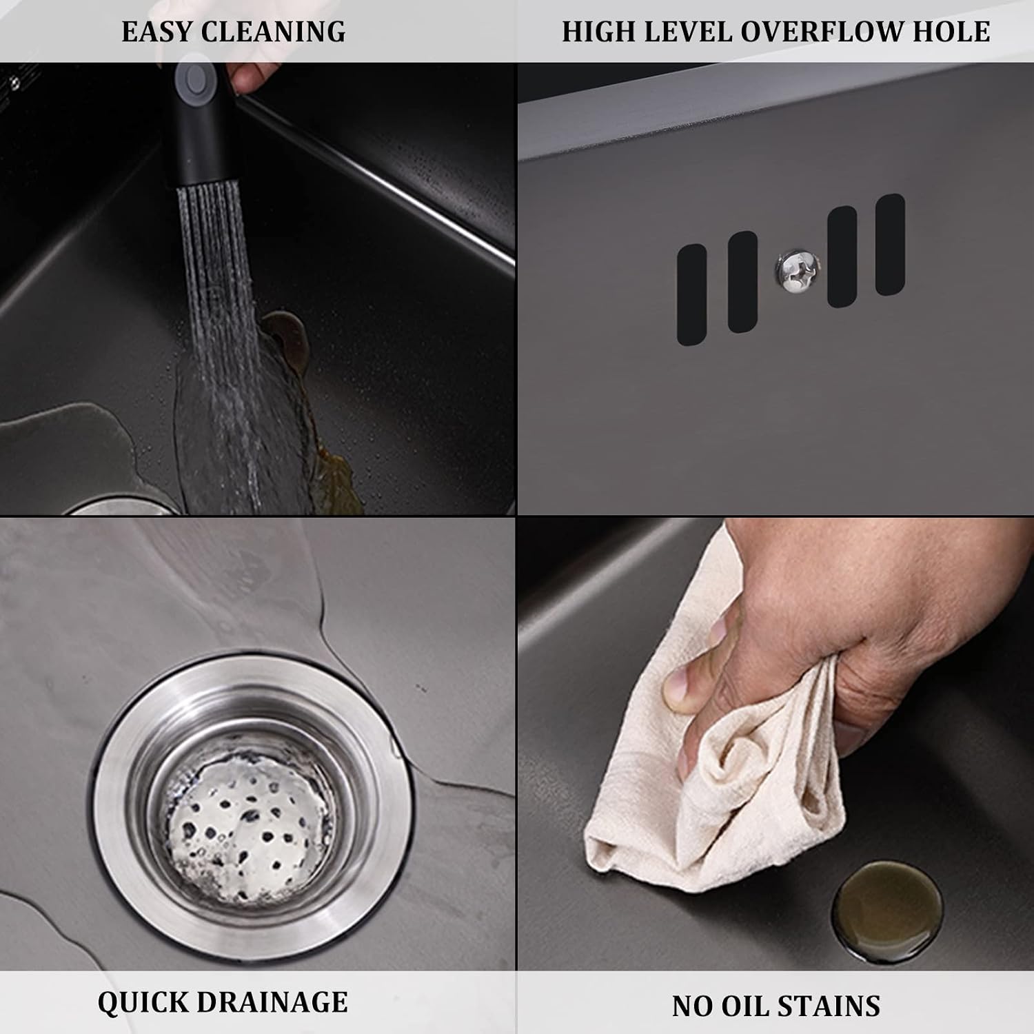 304 Stainless Steel Kitchen Sink Black Nano Double Bowl Bar & Prep Sink Square RV Sink with Downpipe and Drain Top Mount Or Undermount (Color : Black, Size : 75x43x22cm) (Black 75x43x22cm)