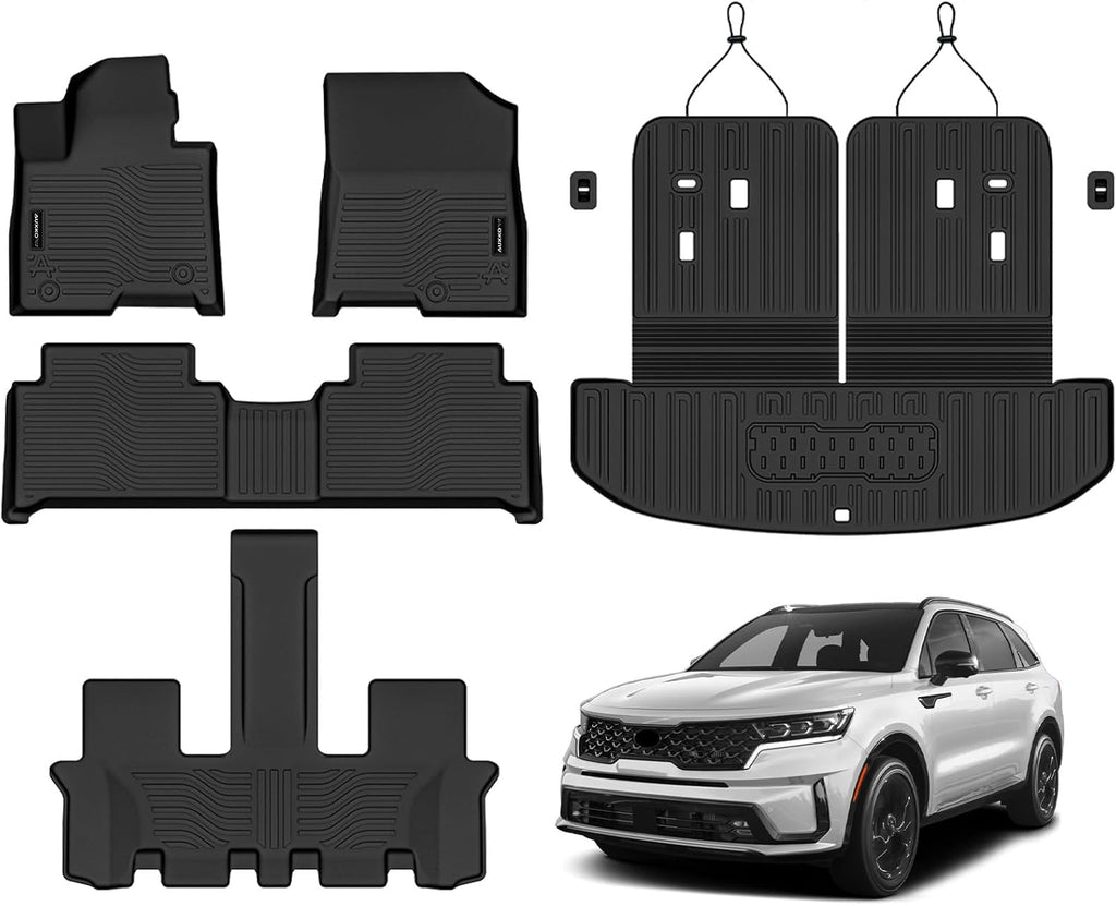AUXKO All Weather Floor Mats Cargo Mat Rear Back Seat Protector Fits for Kia Sorento Gasoline 2021-2025 2026 TPE Liner Sorento Gasoline Accessoires Odorless Anti-Slip Black