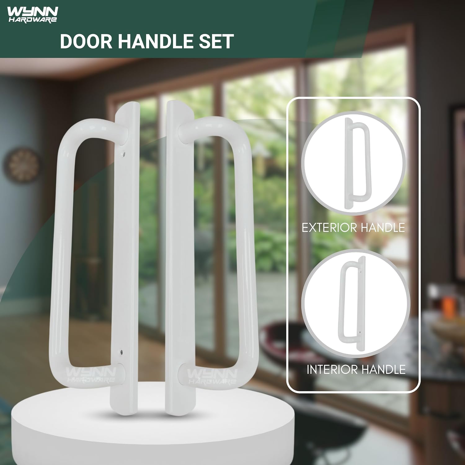 PGT 5400 Sliding Door Handle Set | White Handle Replacement for Patio Glass Door Repair 7-15/16 hole spacing 12.5' Faceplate Handle | Sliding Set Interior and Exterior (Screws NOT Included)