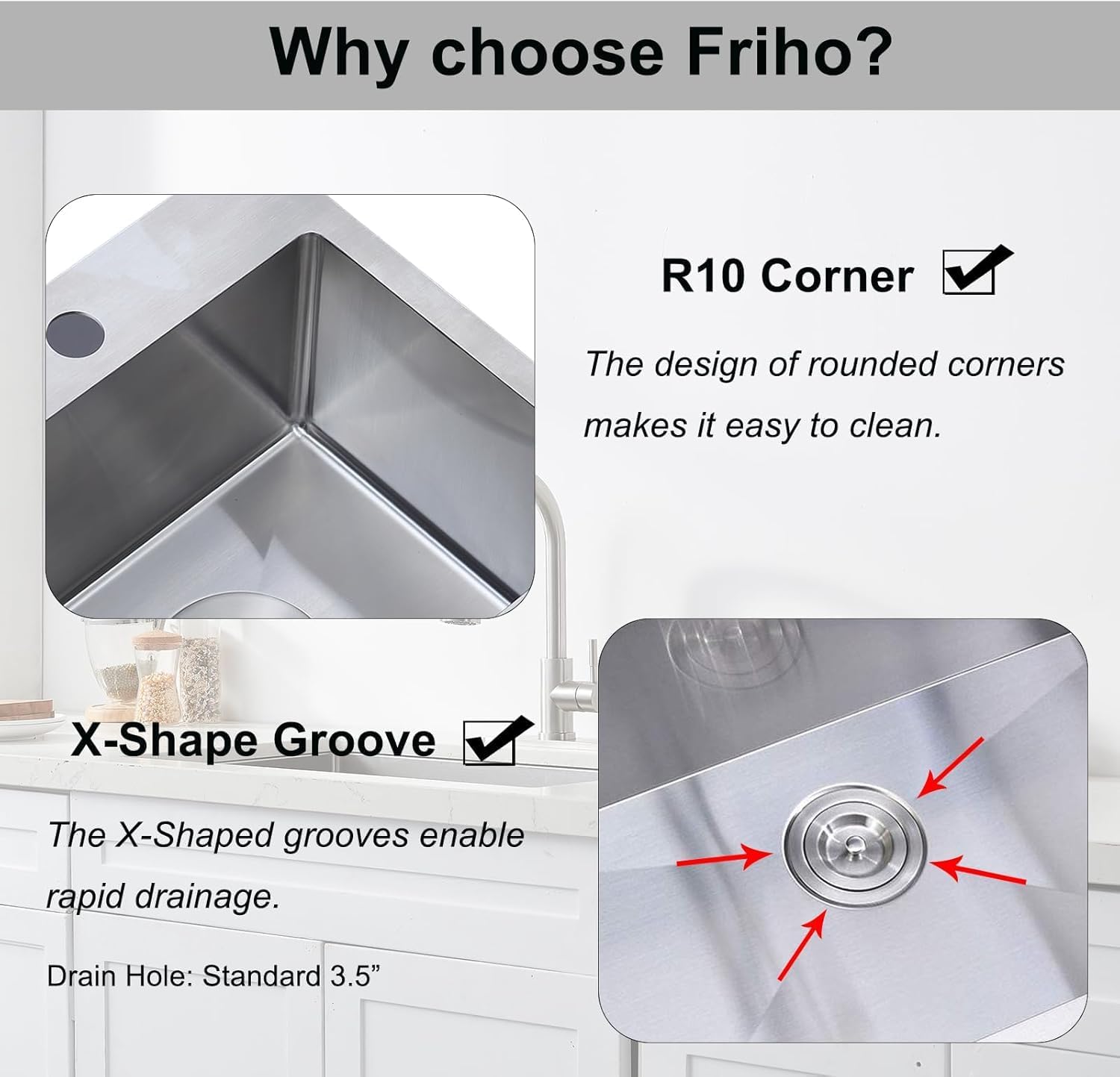 Friho 28 Inch Drop in Kitchen Sink, 28x18 Topmount Commercial Handmade 16 Gauge Single Bowl Stainless Steel Sink with Basket Strainer