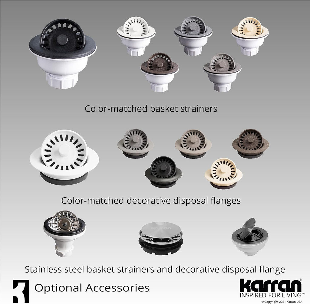 Karran QT-670 Drop-In/Top Mount 33' Single Bowl Granite Quartz Composite Kitchen Sink in Brown Right Side Drain, Extra Deep 9' Basin, Heat & Scratch Resistant, Sound Dampening