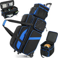 4 Ball Bowling Bag with Wheels, 3 Ball Bowling Bags Roller with 1 Ball Add On Bag, Multi-Pockets & Shoe Compartment (Fits Up to Size 16)