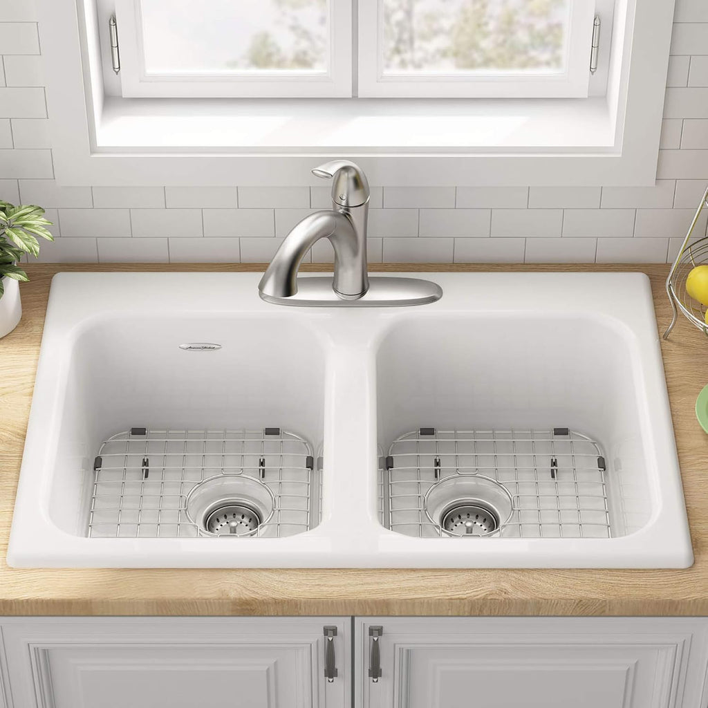 American Standard 77DB33223.308 Quince 33x22 Top Mount Double Bowl Cast Iron Kitchen Sink - 3 Holes Brilliant White