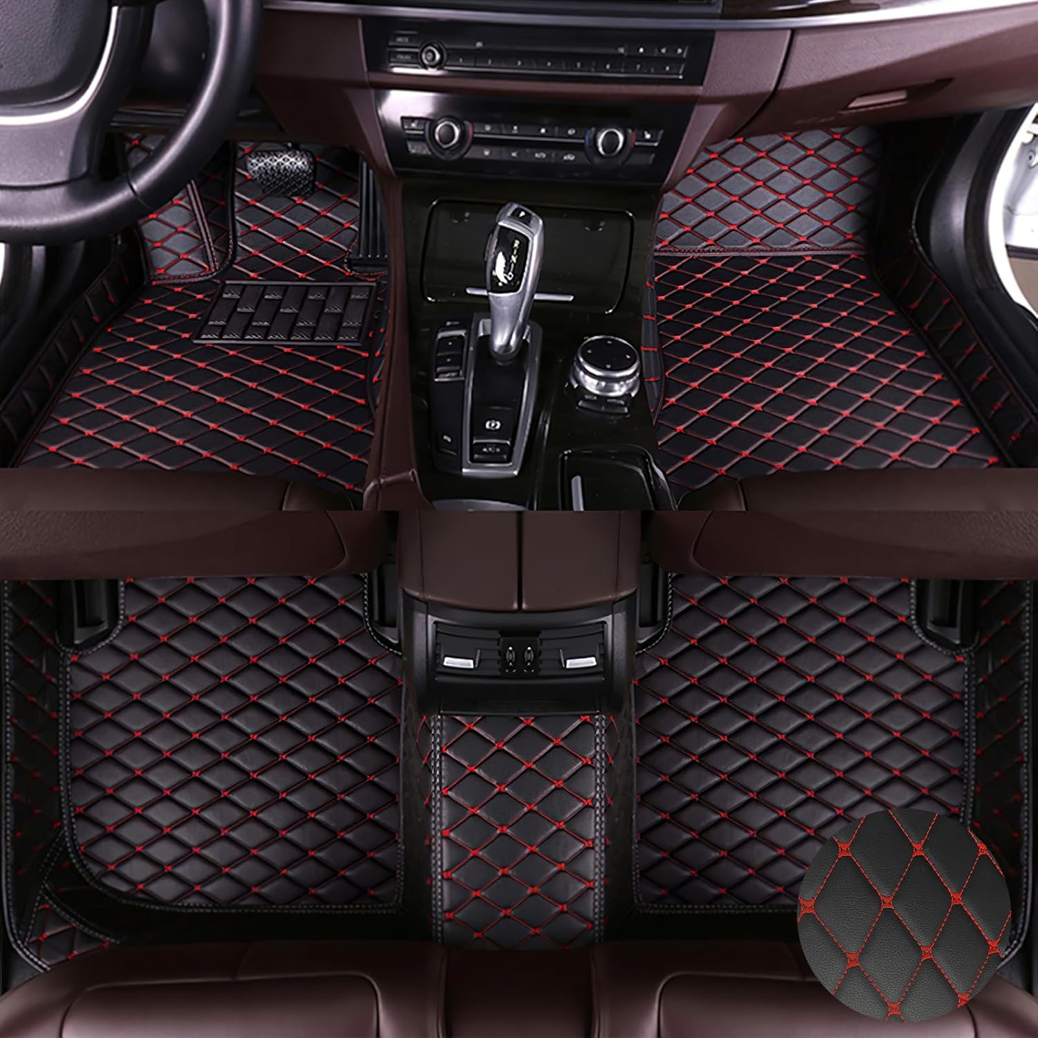 Car Floor Mats for Toyota Camry 2020-2023, Leather Luxury Floor Liner All Weather Protection Carpet. (Full Set/Black-Red)