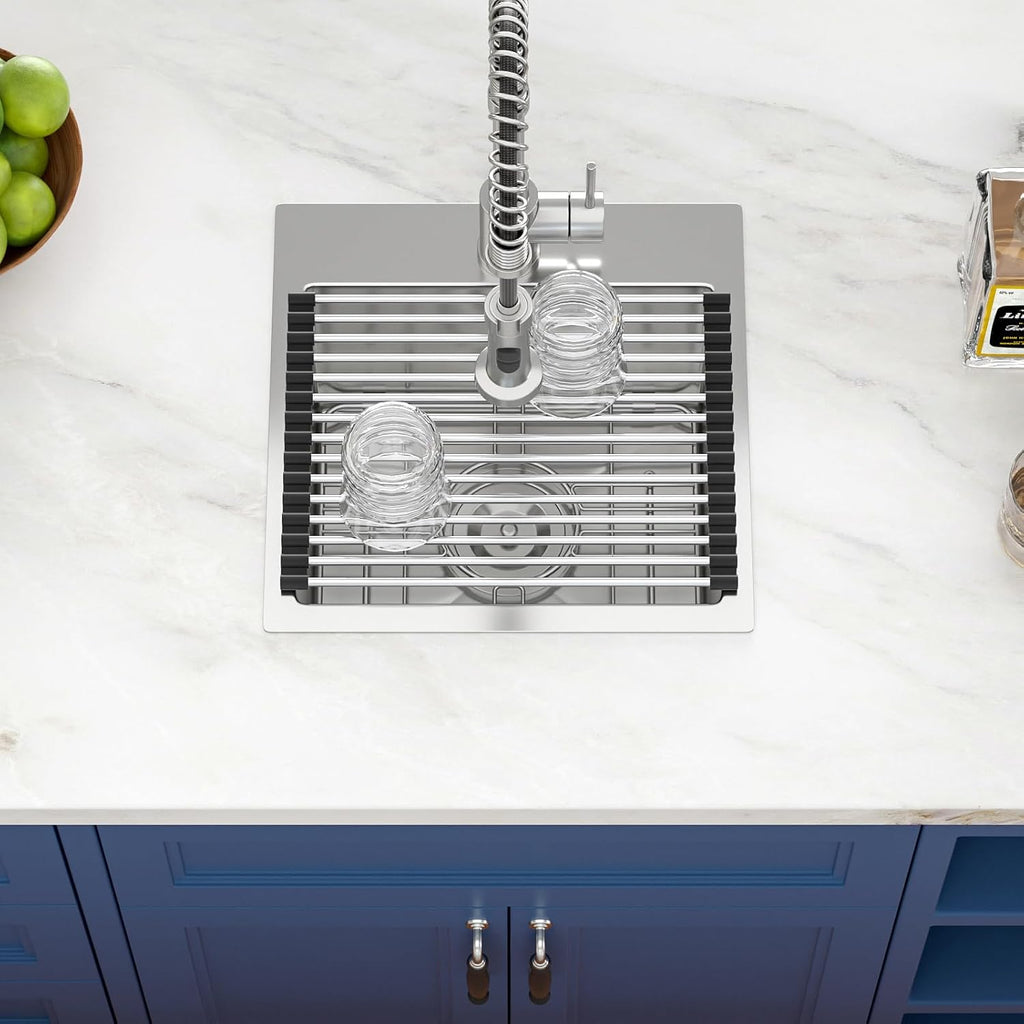 15'x 15' Drop In Bar Sink 16 Gauge Stainless Steel Handmade Contemporary Single Bowl Square Kitchen Sink Bar Prep RV Kitchen Sink Basin