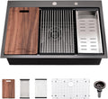 28 Inch Black Drop In Kitchen Sink - VOKIM 28x22-Inch Drop In sink Workstation 16 Gauge Stainless Steel 10'' Deep Single Bowl Handmade Kitchen Sink with Cutting Board & Strainer