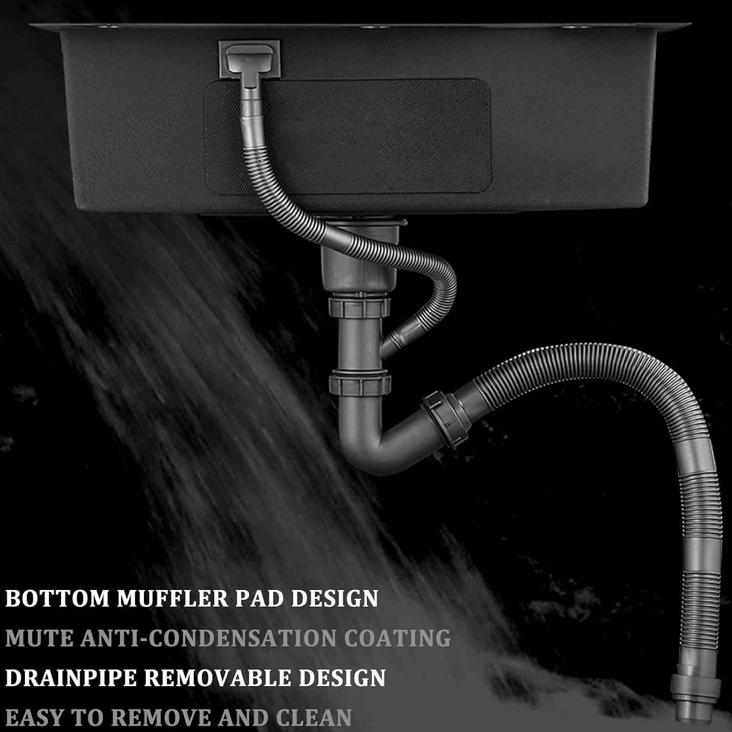 304 Stainless Steel Kitchen Sink Black Single Bowl Bar Sink Household Handmade RV Sink with Multi-Functional Pull-Out Faucet and Drainage Kit Top Mount Or Undermount (Black 50x45x22cm)