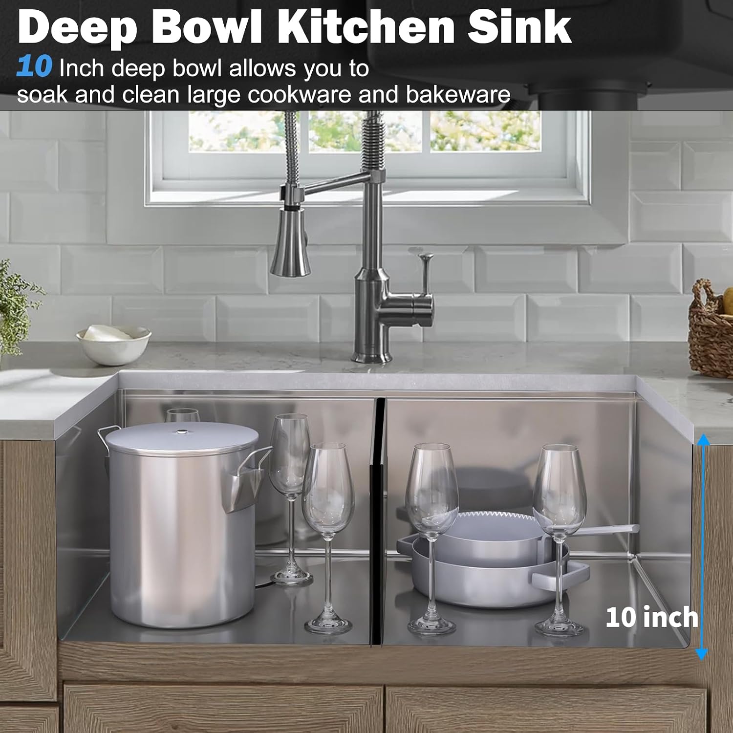 SANYCASA 33 Inch Double Bowl Kitchen Sinks with Quick Drain Slope - 11 Gauge (3mm) 304 Stainless Steel Undermount Kitchen Sink with Accessories